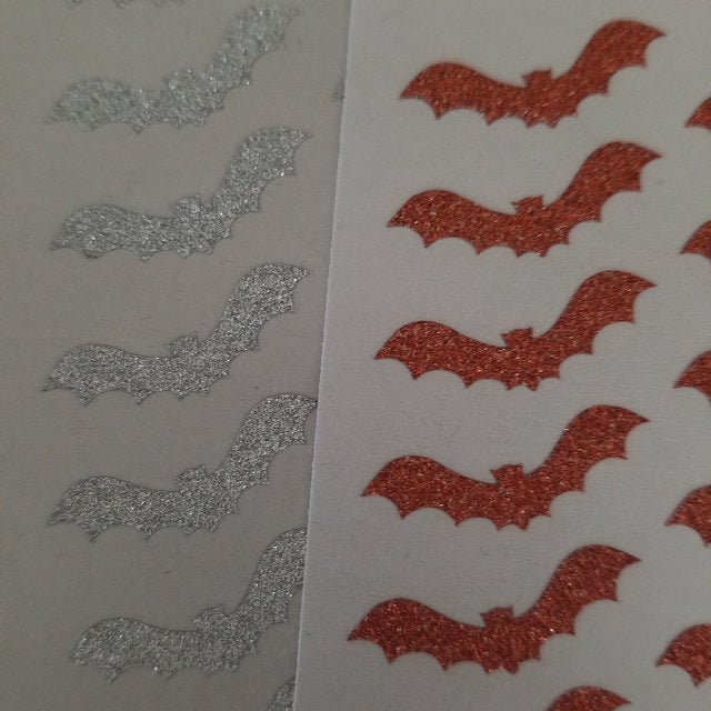 20 glitter bat stickers, halloween stickers, bat party decor, bat Birthday, gold glitter bat wings, bat envelope seal