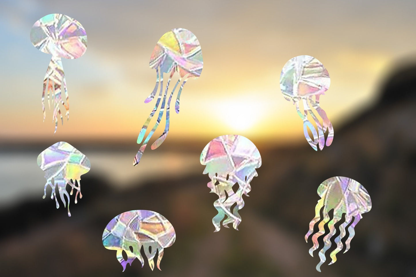7 jellyfish suncatcher, jellyfish window decal, rainbow maker, suncatcher for window, rainbow suncatcher sticker cling decal