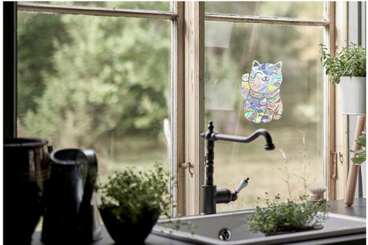 chinese lucky cat suncatcher, lucky cat window decal, rainbow maker, suncatcher for window, rainbow suncatcher sticker