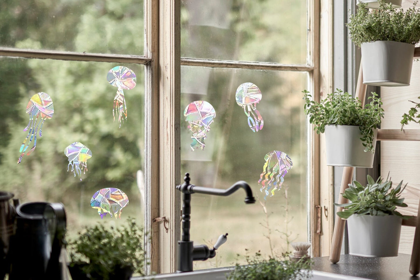 7 jellyfish suncatcher, jellyfish window decal, rainbow maker, suncatcher for window, rainbow suncatcher sticker cling decal