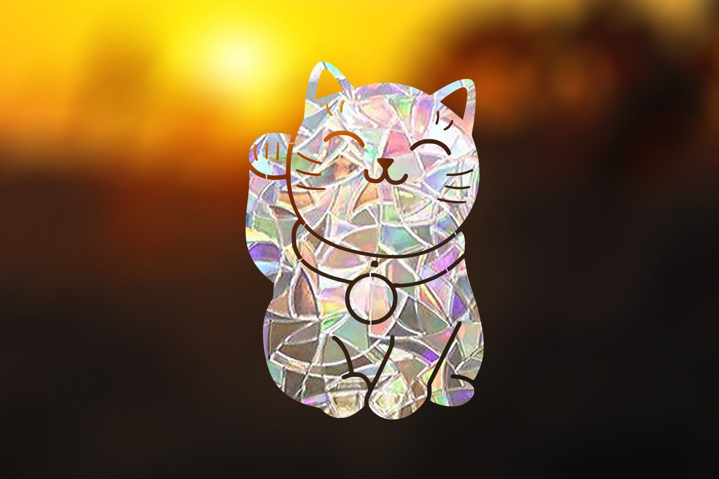 chinese lucky cat suncatcher, lucky cat window decal, rainbow maker, suncatcher for window, rainbow suncatcher sticker