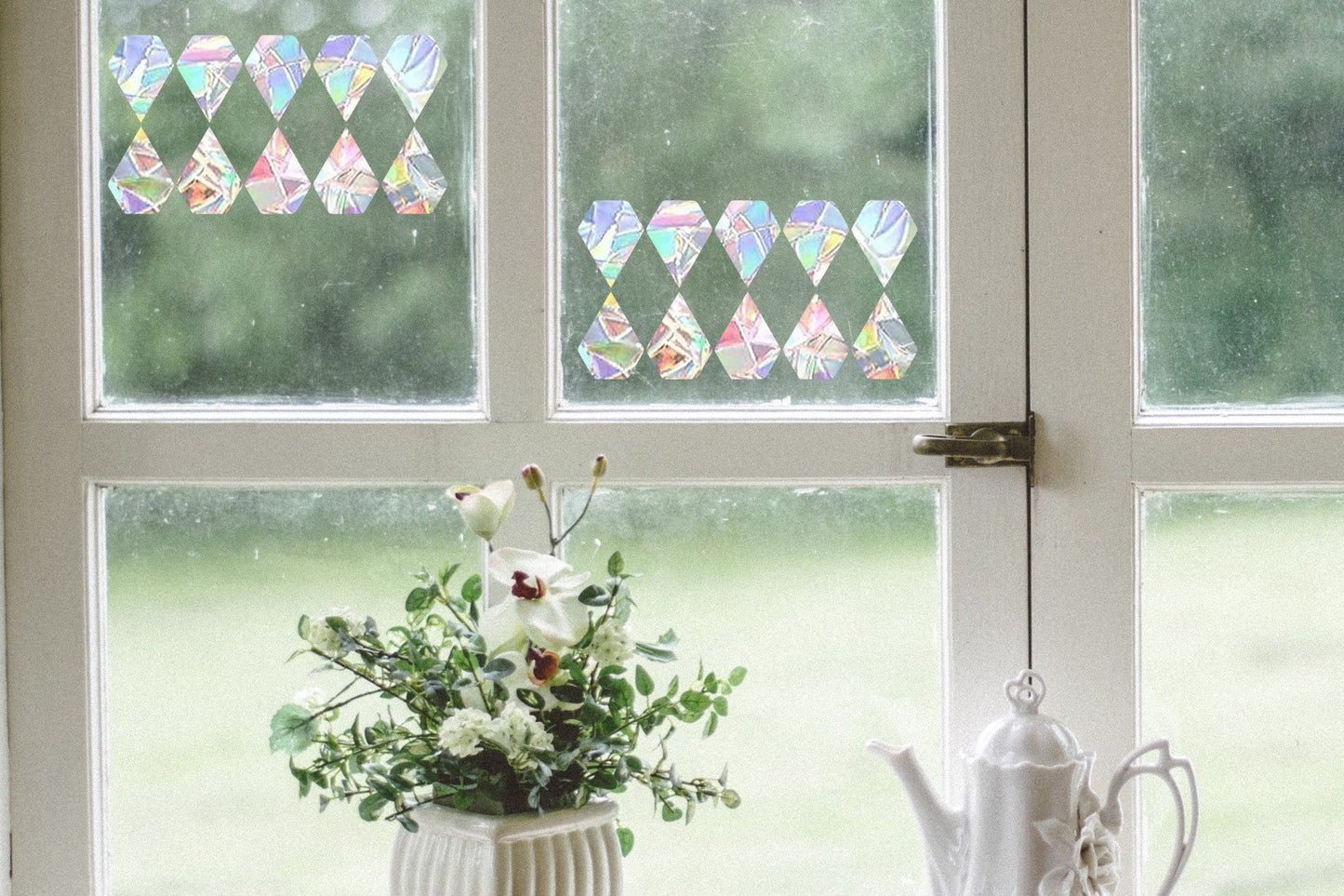 20 pentagon floral shape suncatchers, pentagon window decal, rainbow maker, suncatcher for window, geometrical rainbow suncatcher sticker