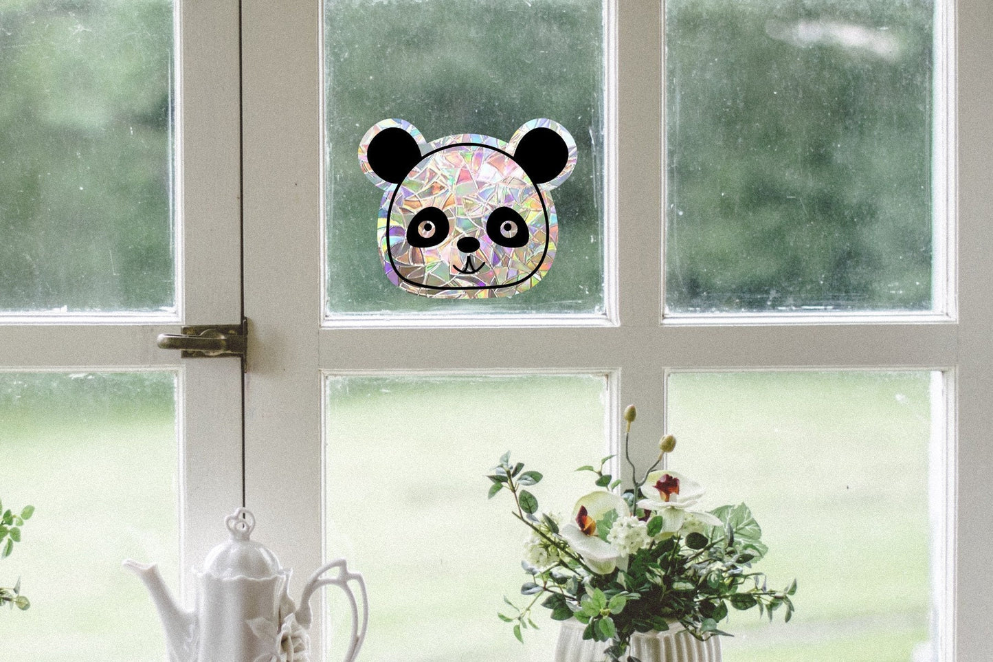 cute panda window cling, panda face window decal, rainbow maker, suncatcher for window, rainbow suncatcher sticker, prizms window cling