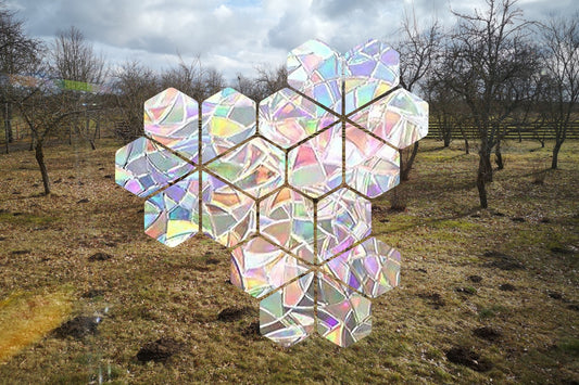 20 pentagon floral shape suncatchers, pentagon window decal, rainbow maker, suncatcher for window, geometrical rainbow suncatcher sticker