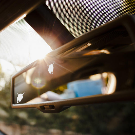 2x highland cow easter egg decal, small sticker for car windshield, removable rear view mirror sticker, windscreen decal, tiny hidden decals