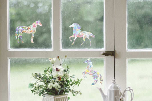 3 horses suncatchers, horse window decal, rainbow maker, suncatcher for window, rainbow suncatcher sticker, animals window cling