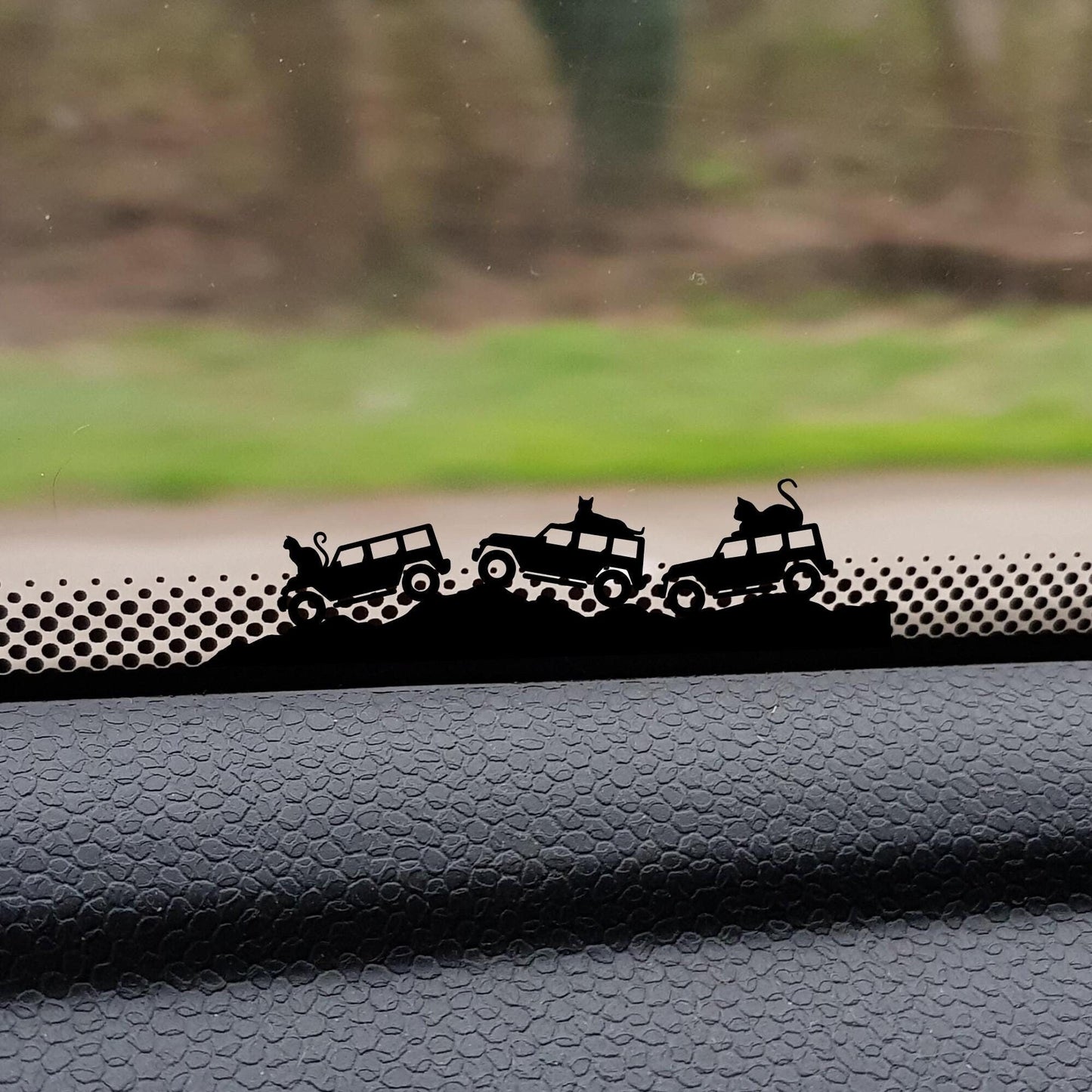 cats riding suv easter egg decal, small sticker for car windshield or mirror, removable sticker, windscreen decal, tiny kitten hidden decals
