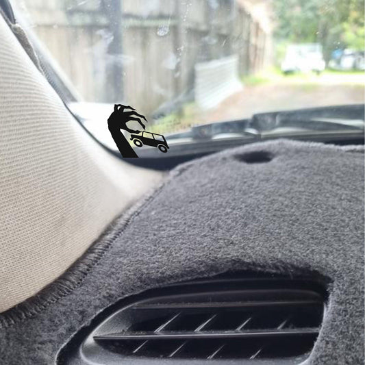 monster holding suv easter egg decal, small sticker for car windshield or mirror, removable sticker, windscreen decal, tiny hidden decals