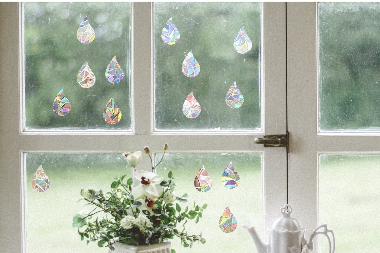 14 raindrops suncatchers, rain window decal, rainbow maker, suncatcher for window, rainbow suncatcher sticker