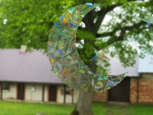 moon with stars suncatcher, lunar window decal, rainbow maker, suncatcher for window, rainbow suncatcher sticker