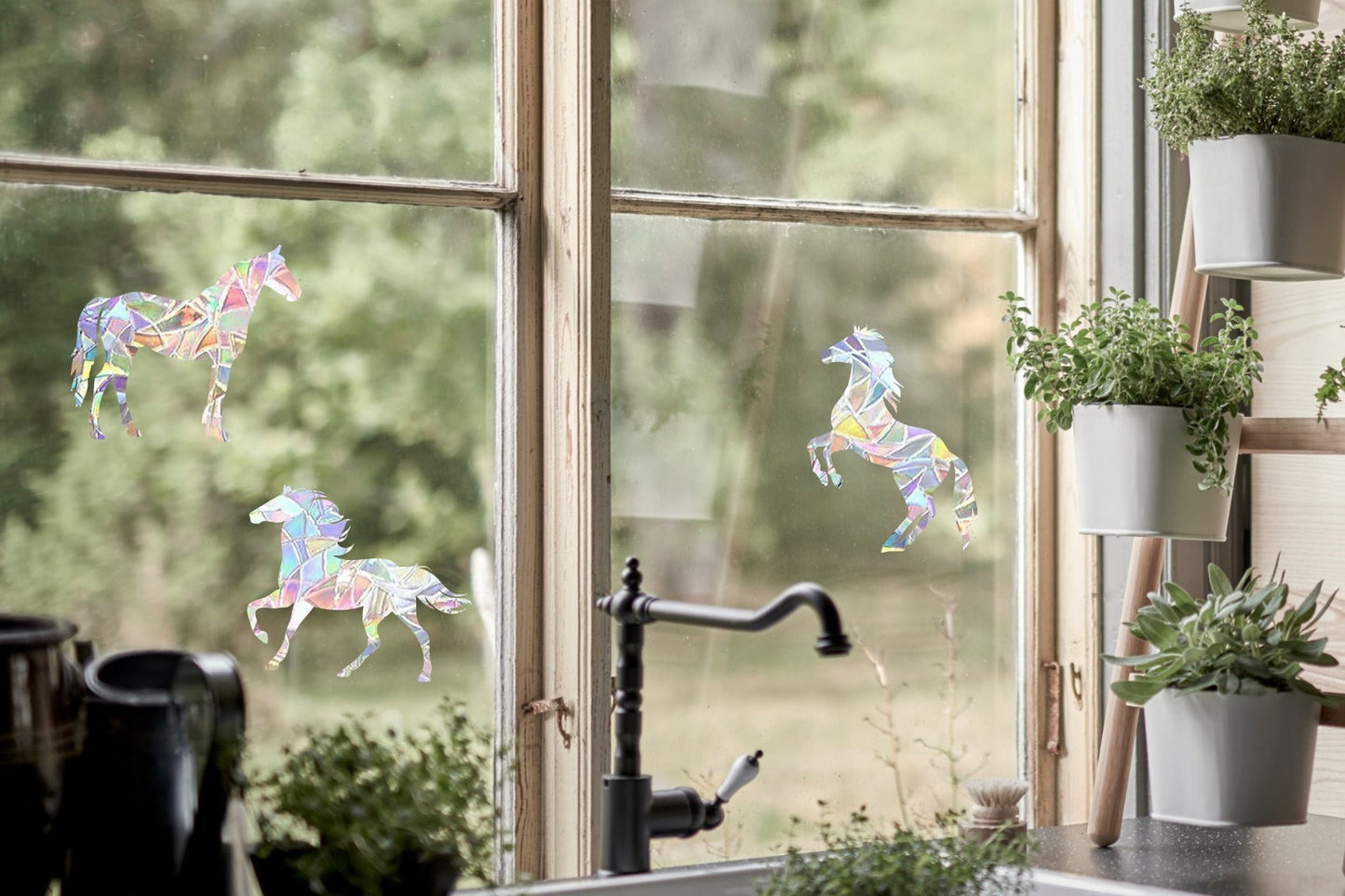 3 horses suncatchers, horse window decal, rainbow maker, suncatcher for window, rainbow suncatcher sticker, animals window cling