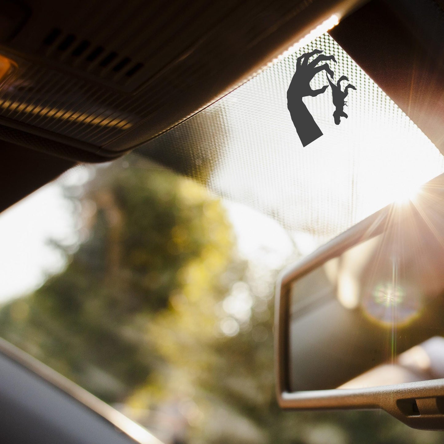 monster holding t-rex easter egg decal, small sticker for car windshield or mirror, removable sticker, windscreen decal, tiny hidden decals
