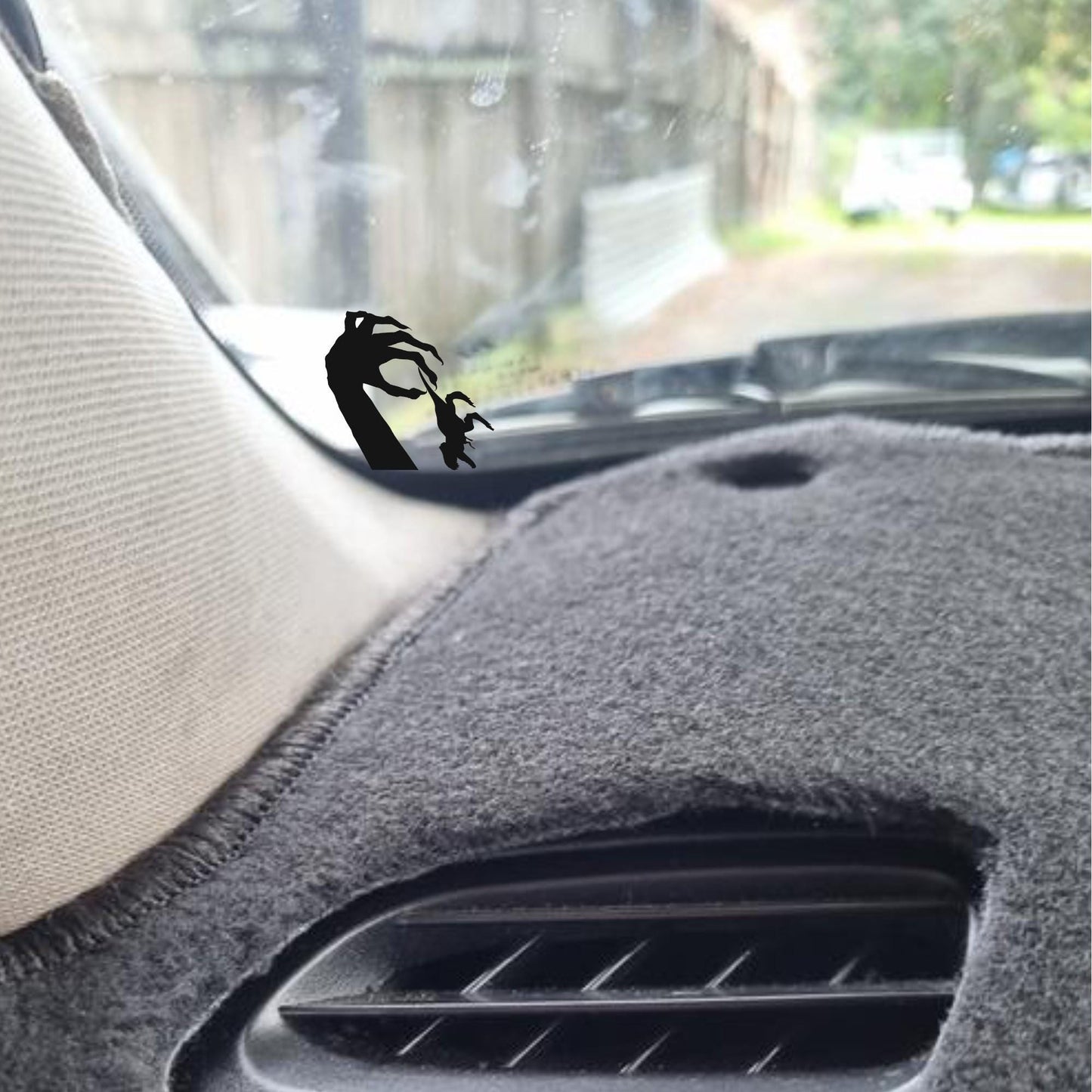 monster holding t-rex easter egg decal, small sticker for car windshield or mirror, removable sticker, windscreen decal, tiny hidden decals