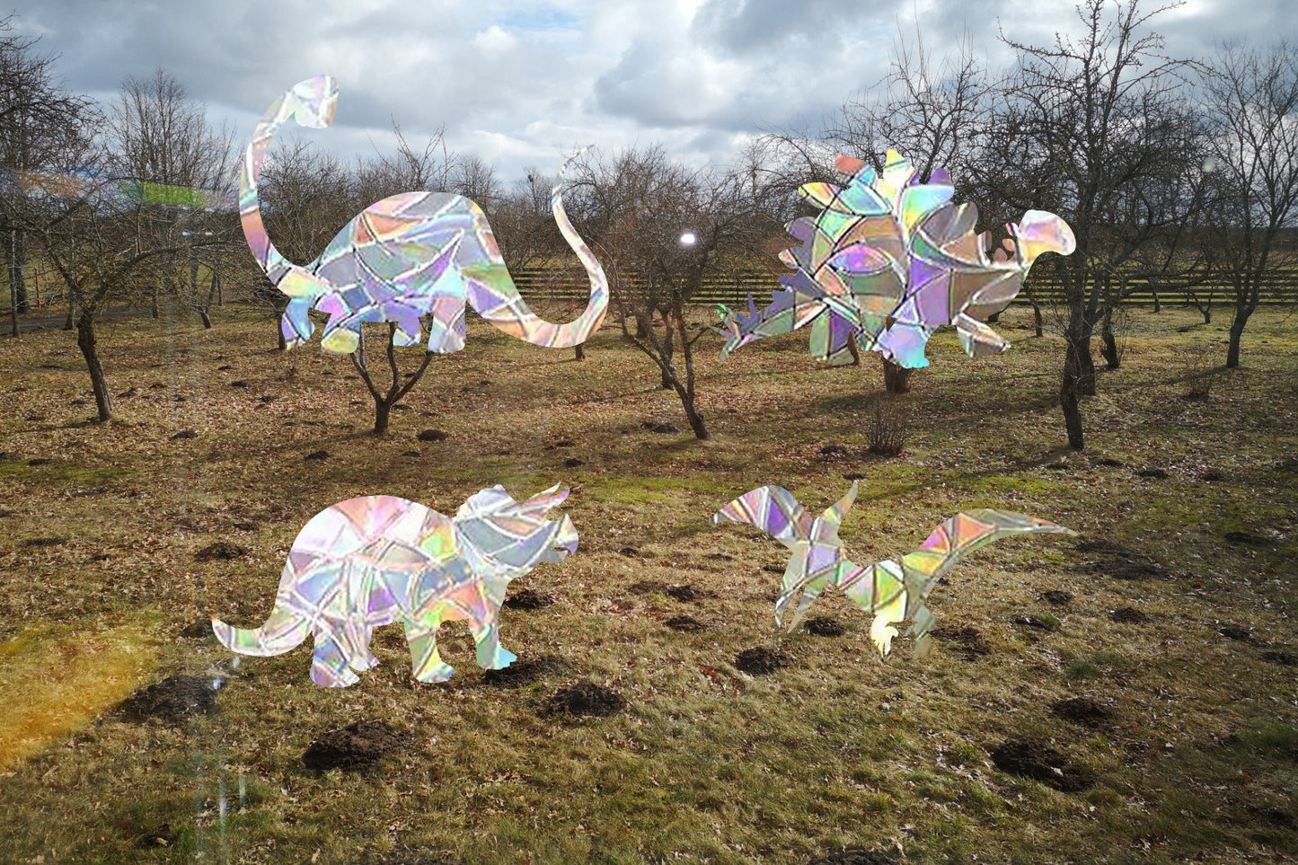 4 dinosaurs suncatcher, cute dinosaur window decal, rainbow maker, suncatcher for window, rainbow suncatcher sticker
