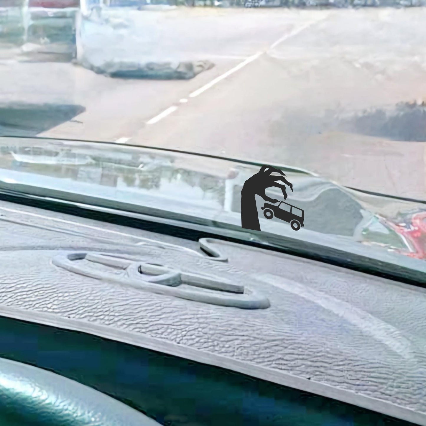 monster holding suv easter egg decal, small sticker for car windshield or mirror, removable sticker, windscreen decal, tiny hidden decals