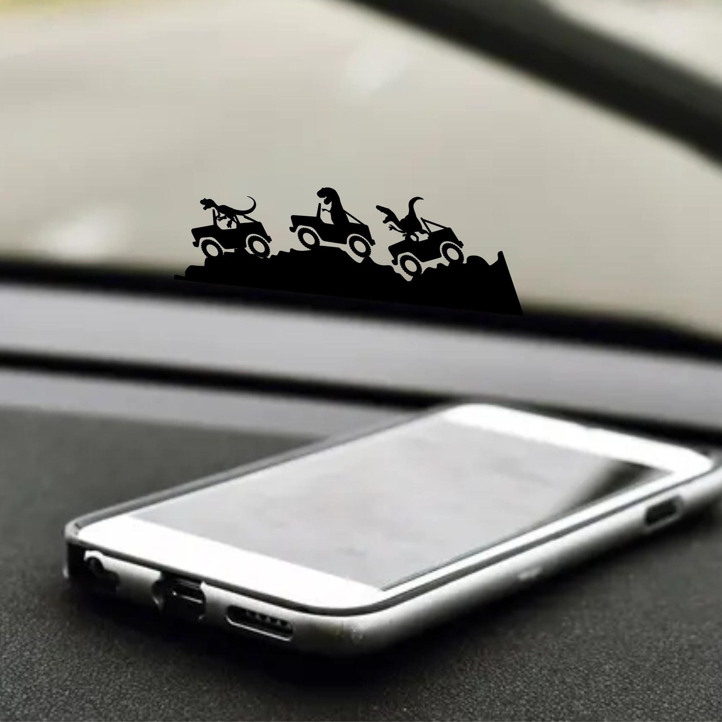 dinosaurs driving suv easter egg decal, small sticker for car windshield or mirror, removable sticker, windscreen decal, tiny hidden decals