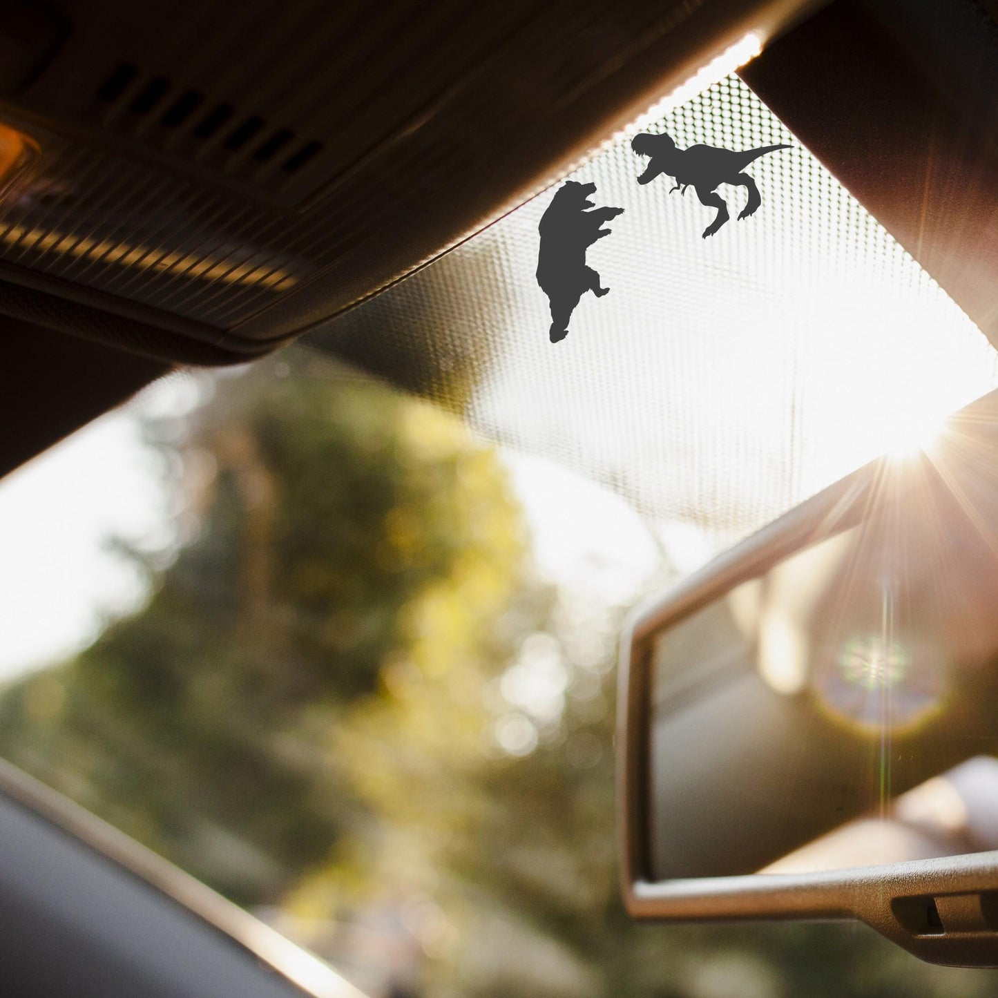 bear and t-rex easter egg decal, small sticker for car windshield or mirror, removable suv sticker, windscreen decal, tiny hidden decals