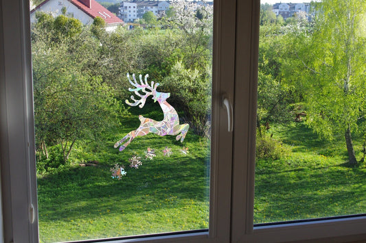 christmas deer with snowflakes suncatcher, christmas window decal, rainbow maker, suncatcher for window, rainbow suncatcher sticker cling