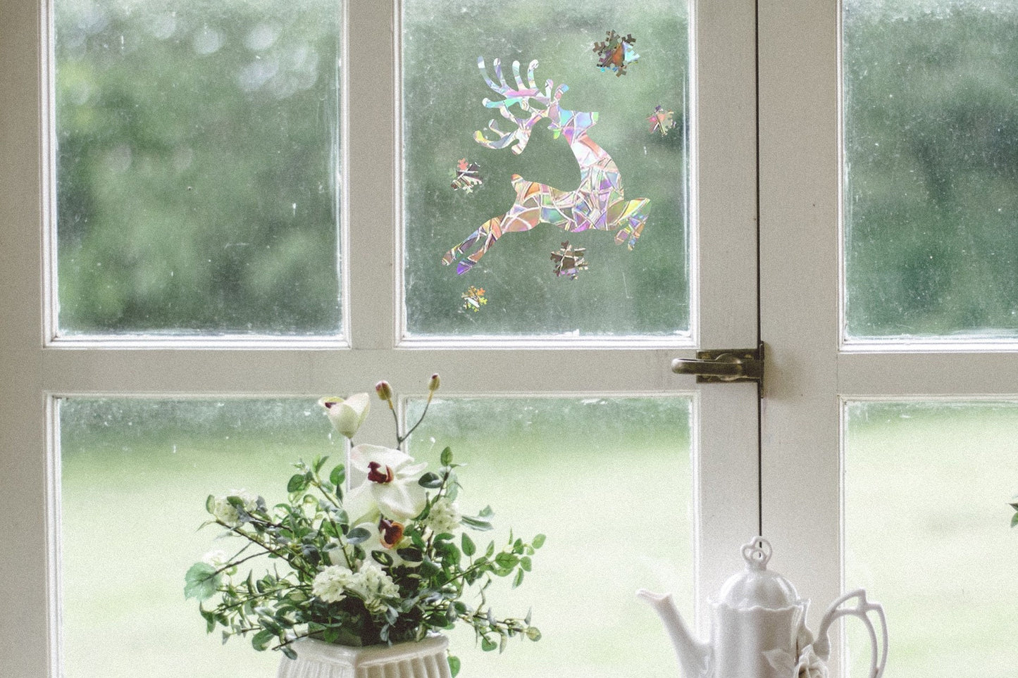christmas deer with snowflakes suncatcher, christmas window decal, rainbow maker, suncatcher for window, rainbow suncatcher sticker cling