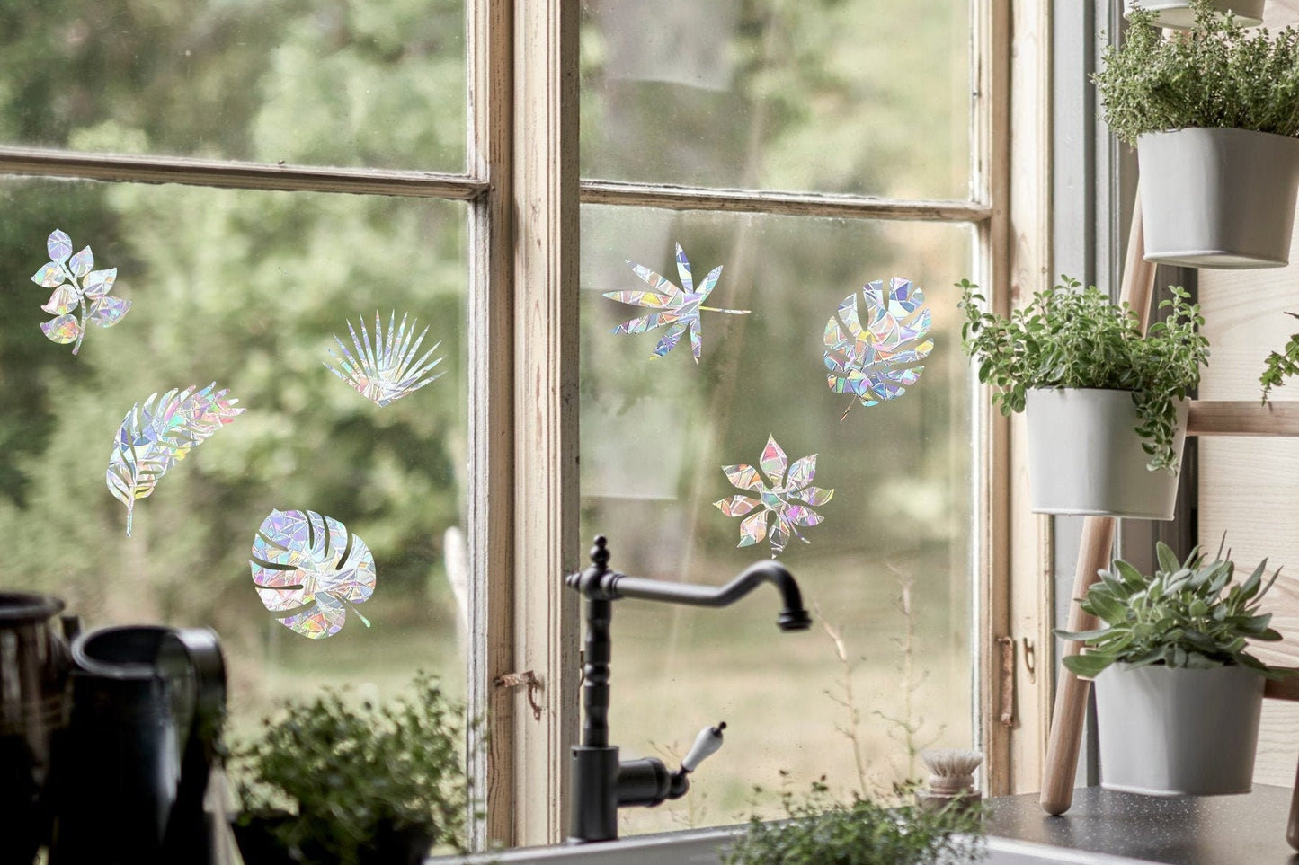7 palm leaves suncatcher, monstera leaves window decal, rainbow maker, suncatcher for window, rainbow suncatcher sticker cling