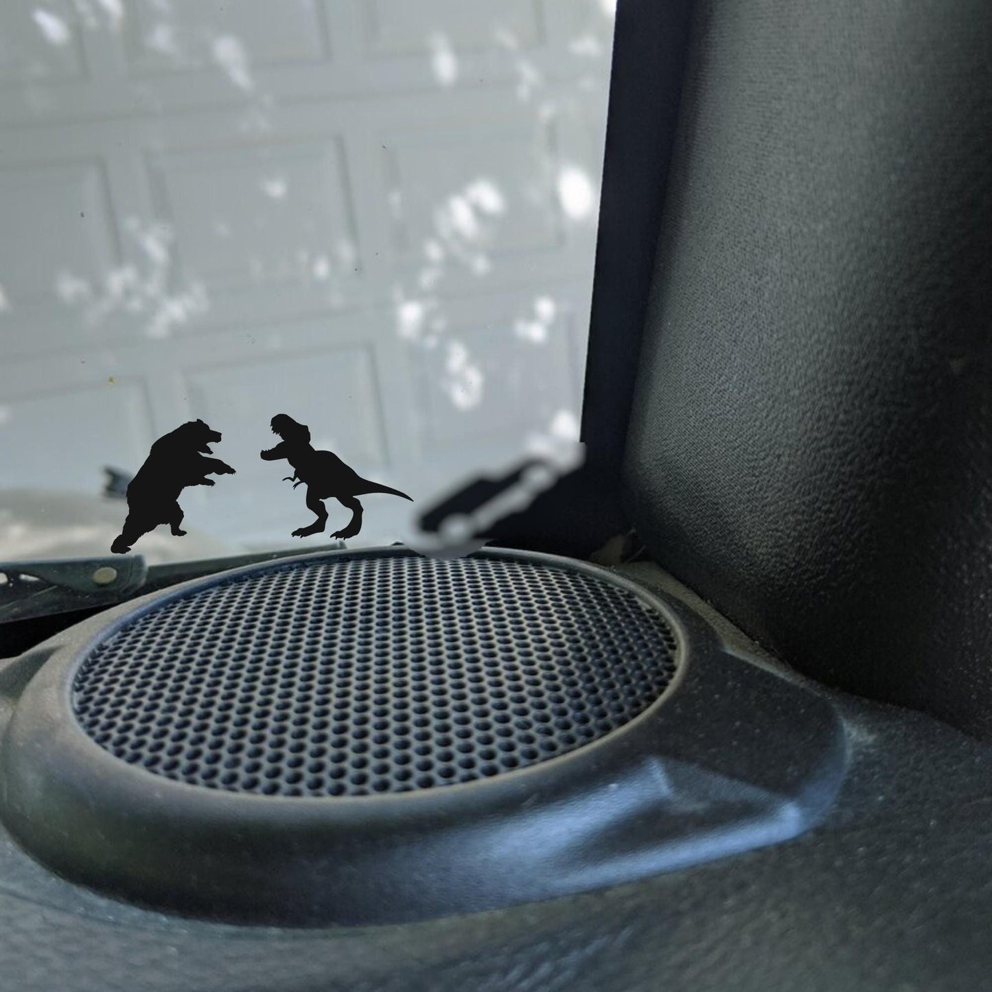 bear and t-rex easter egg decal, small sticker for car windshield or mirror, removable suv sticker, windscreen decal, tiny hidden decals