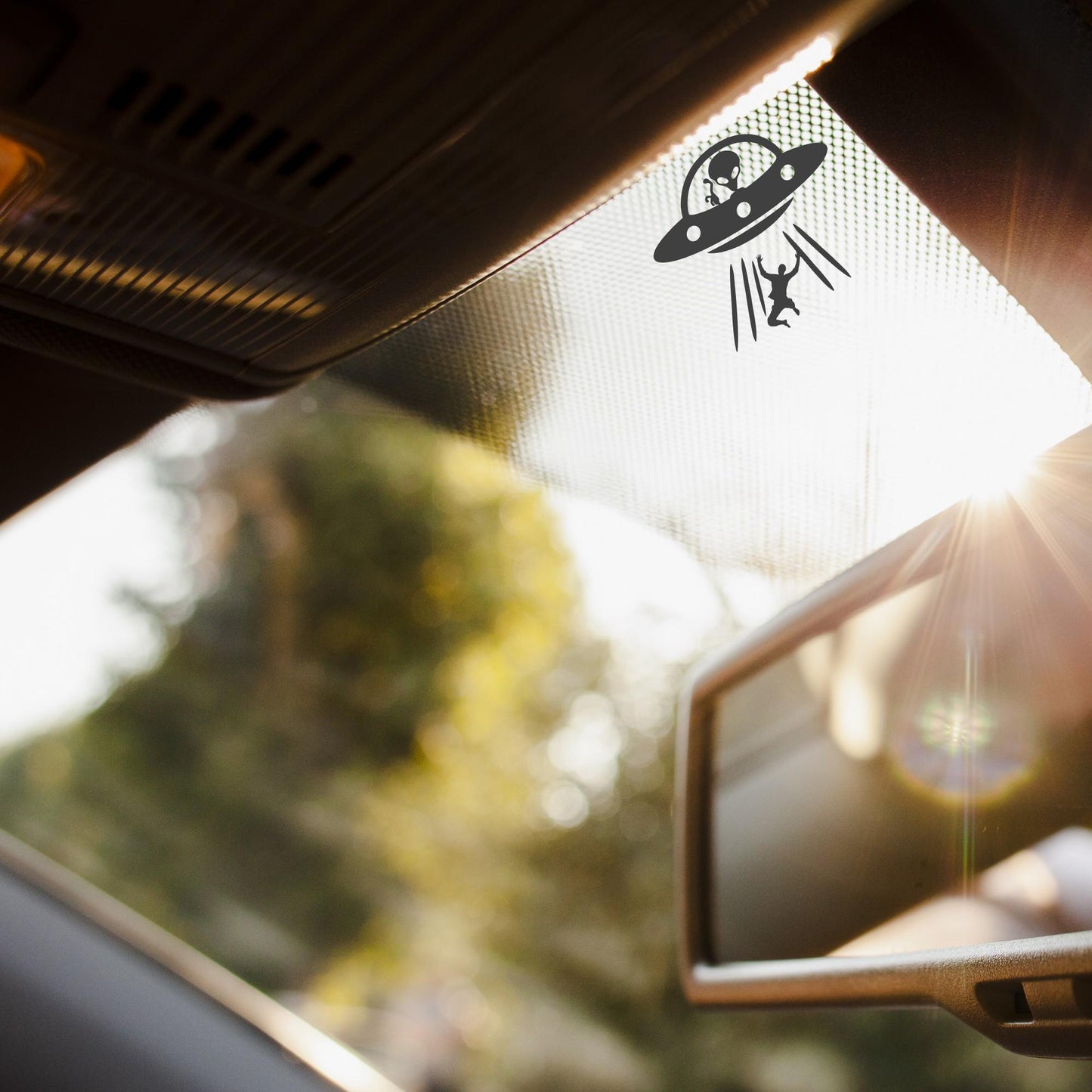 alien ufo abduction easter egg decal, small sticker for car windshield or mirror, removable sticker, windscreen decal, tiny hidden decals