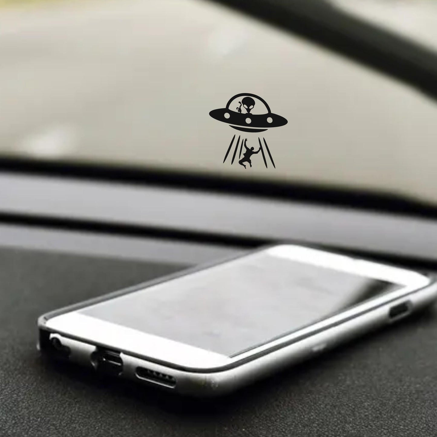 alien ufo abduction easter egg decal, small sticker for car windshield or mirror, removable sticker, windscreen decal, tiny hidden decals
