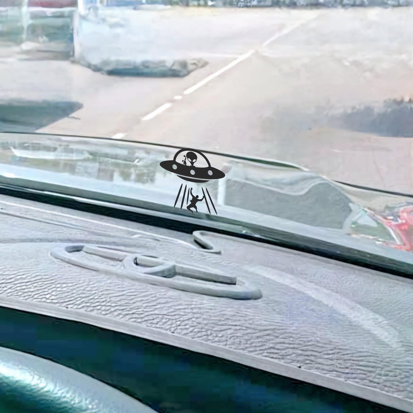 alien ufo abduction easter egg decal, small sticker for car windshield or mirror, removable sticker, windscreen decal, tiny hidden decals
