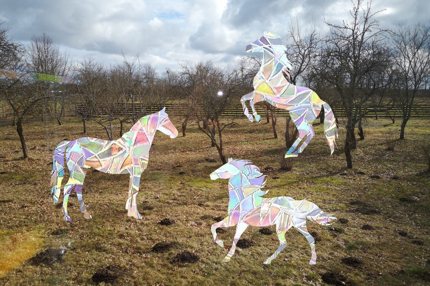 3 horses suncatchers, horse window decal, rainbow maker, suncatcher for window, rainbow suncatcher sticker, animals window cling