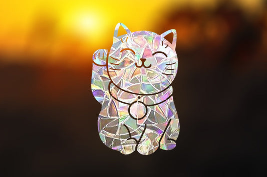 chinese lucky cat suncatcher, lucky cat window decal, rainbow maker, suncatcher for window, rainbow suncatcher sticker