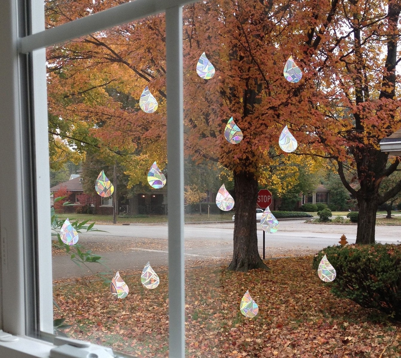14 raindrops suncatchers, rain window decal, rainbow maker, suncatcher for window, rainbow suncatcher sticker
