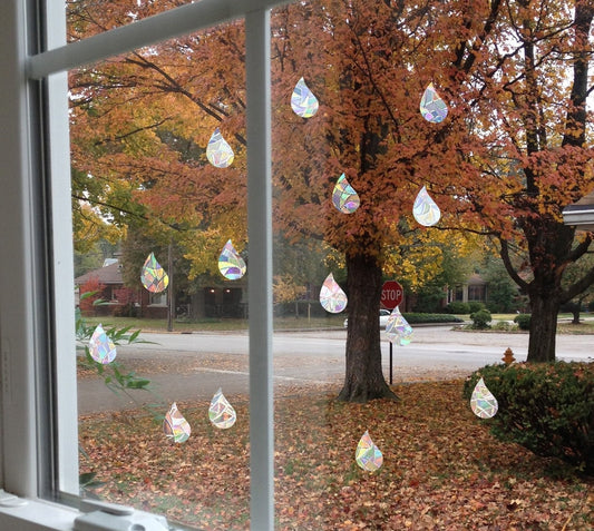 14 raindrops suncatchers, rain window decal, rainbow maker, suncatcher for window, rainbow suncatcher sticker