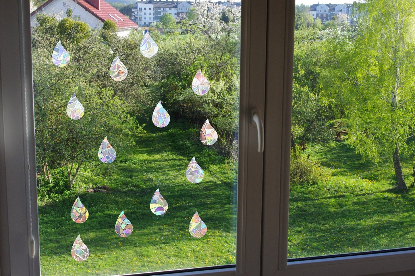 14 raindrops suncatchers, rain window decal, rainbow maker, suncatcher for window, rainbow suncatcher sticker