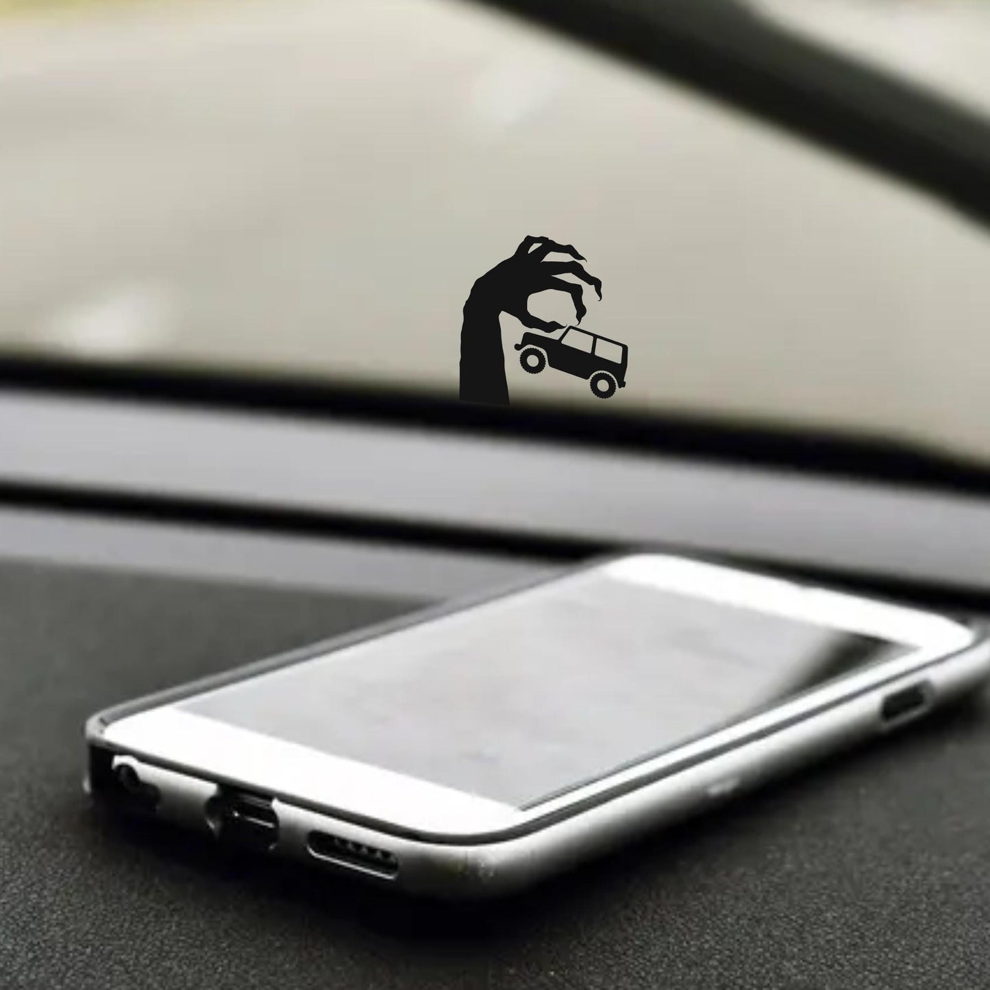 monster holding suv easter egg decal, small sticker for car windshield or mirror, removable sticker, windscreen decal, tiny hidden decals