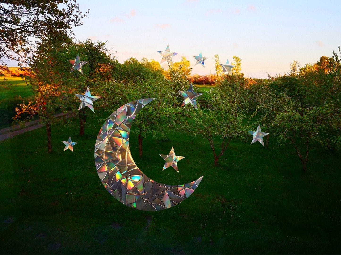 moon with stars suncatcher, lunar window decal, rainbow maker, suncatcher for window, rainbow suncatcher sticker
