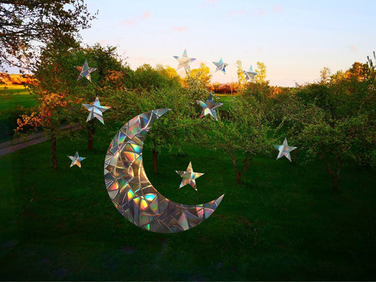 moon with stars suncatcher, lunar window decal, rainbow maker, suncatcher for window, rainbow suncatcher sticker
