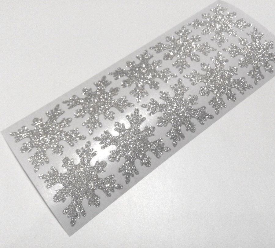 20 Glitter Silver Christmas Snowflake Stickers, Holiday Envelope stickers, Envelope Seals, gift wrapping, glitter Stickers, winter
