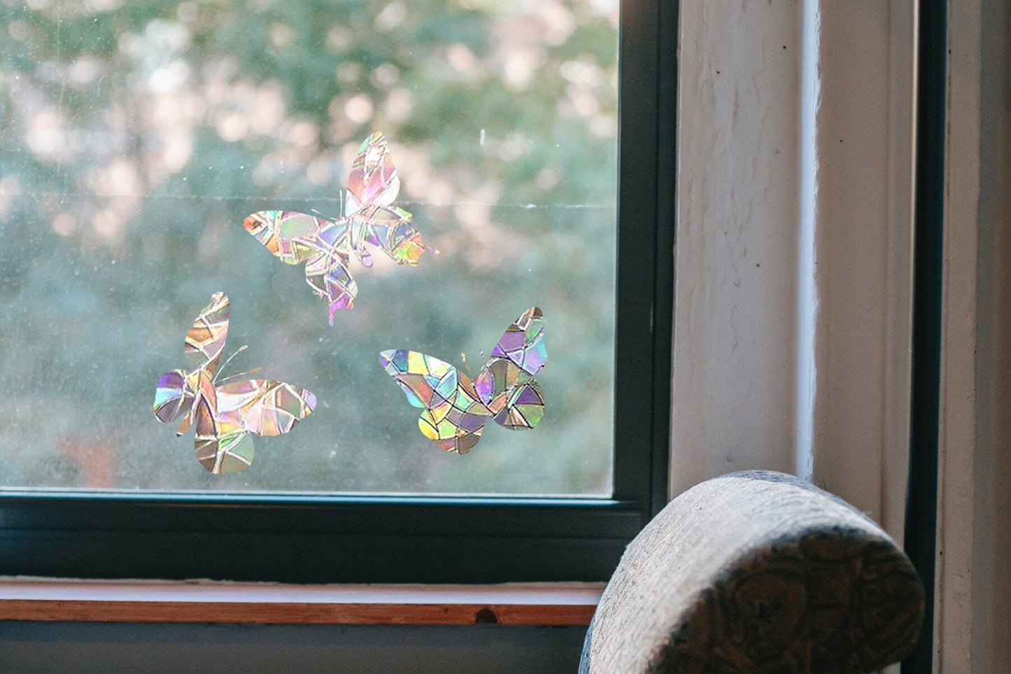 3 butterfly suncatchers, butterfly window decal, rainbow maker, suncatcher for window, rainbow suncatcher sticker, plants window cling