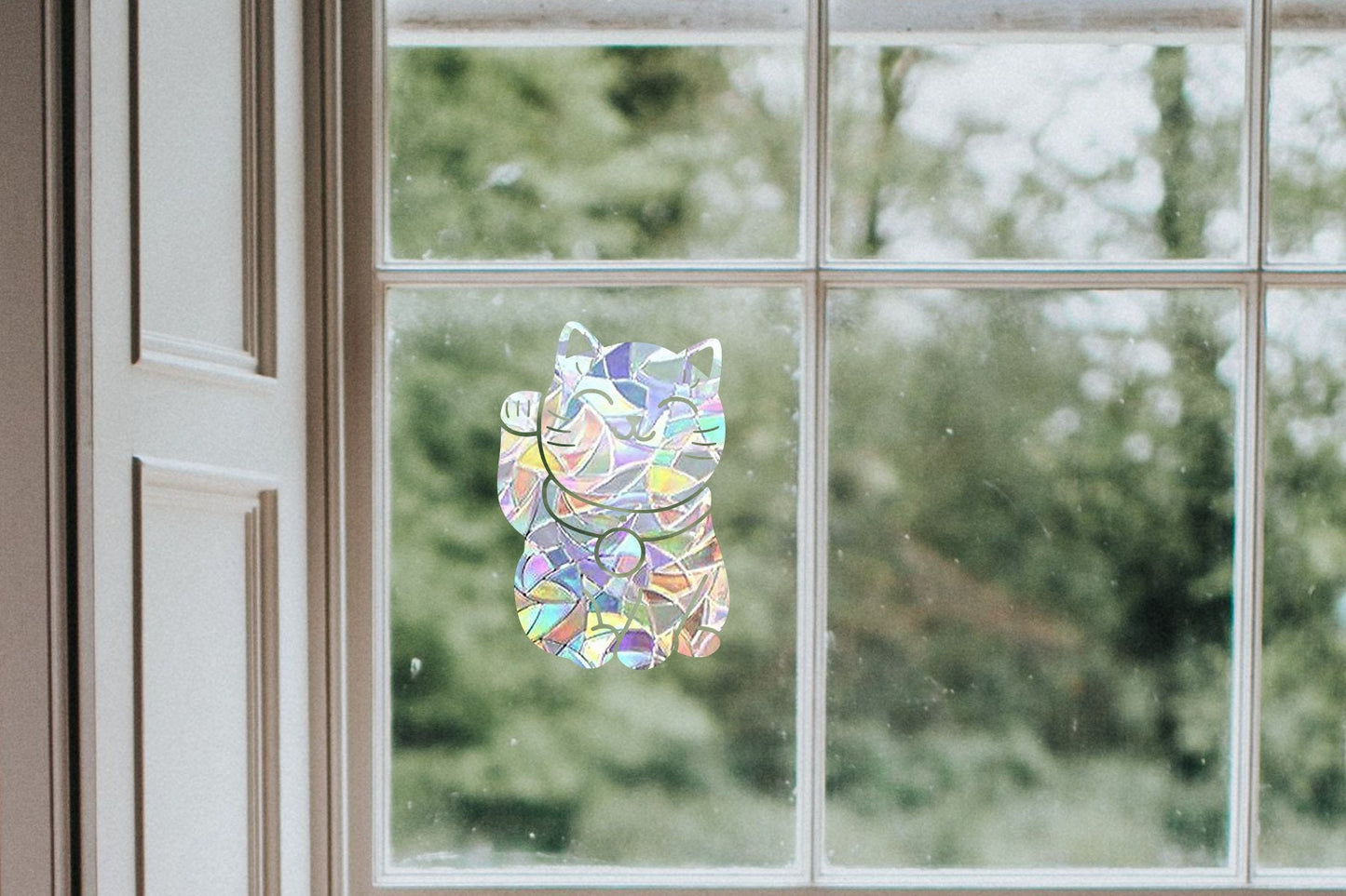 chinese lucky cat suncatcher, lucky cat window decal, rainbow maker, suncatcher for window, rainbow suncatcher sticker