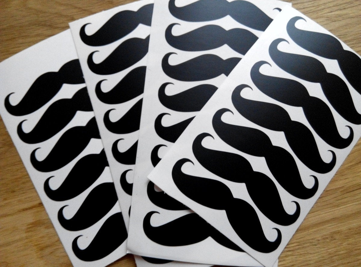 30pcs Mustache stickers, Moustache Vinyl Sticker, mustache cup stickers, mustache party, baby boy shower, black mustache envelope seals