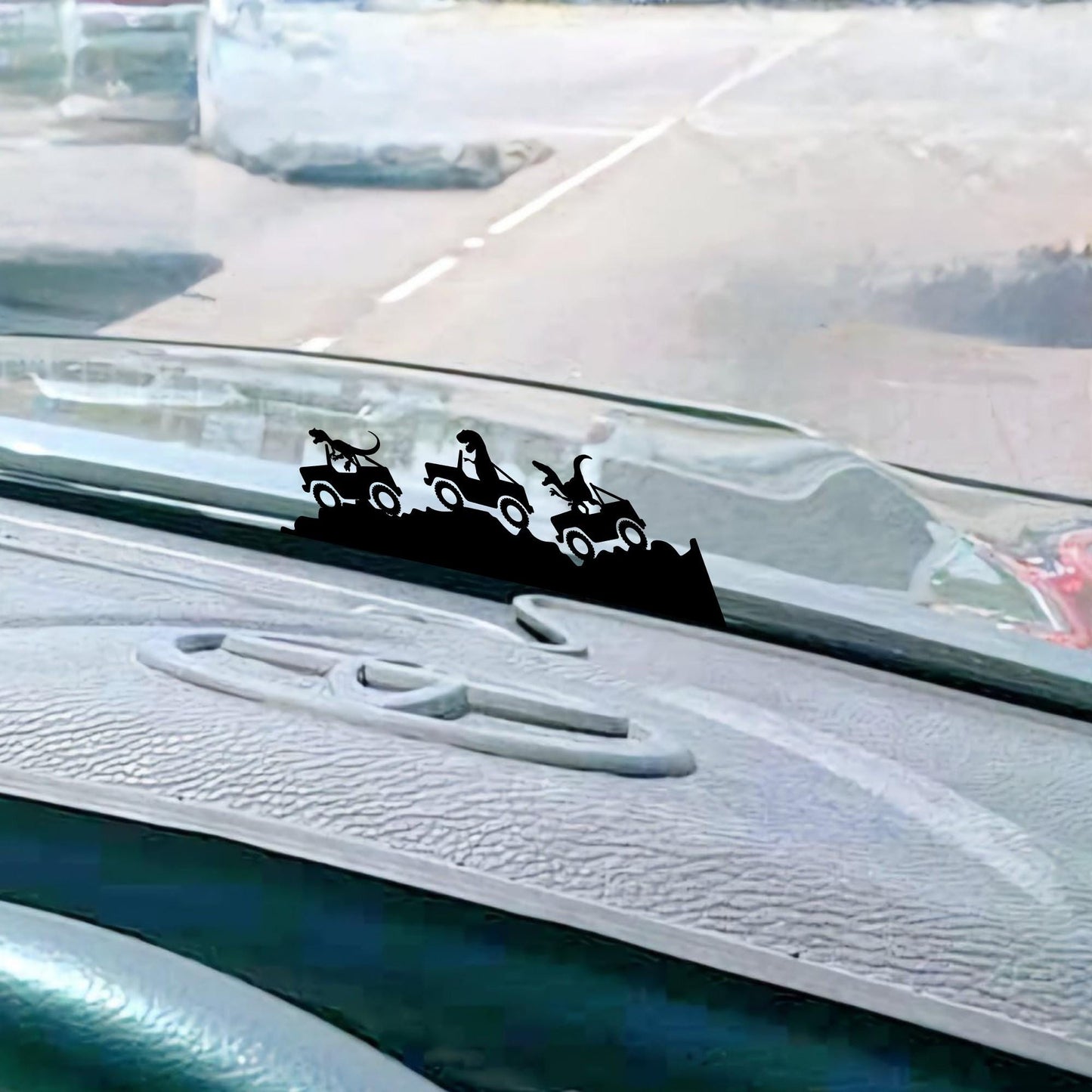 dinosaurs driving suv easter egg decal, small sticker for car windshield or mirror, removable sticker, windscreen decal, tiny hidden decals