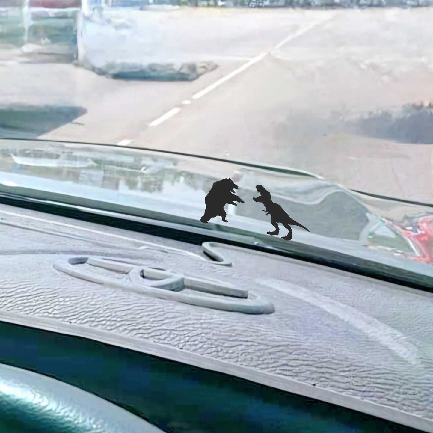 bear and t-rex easter egg decal, small sticker for car windshield or mirror, removable suv sticker, windscreen decal, tiny hidden decals