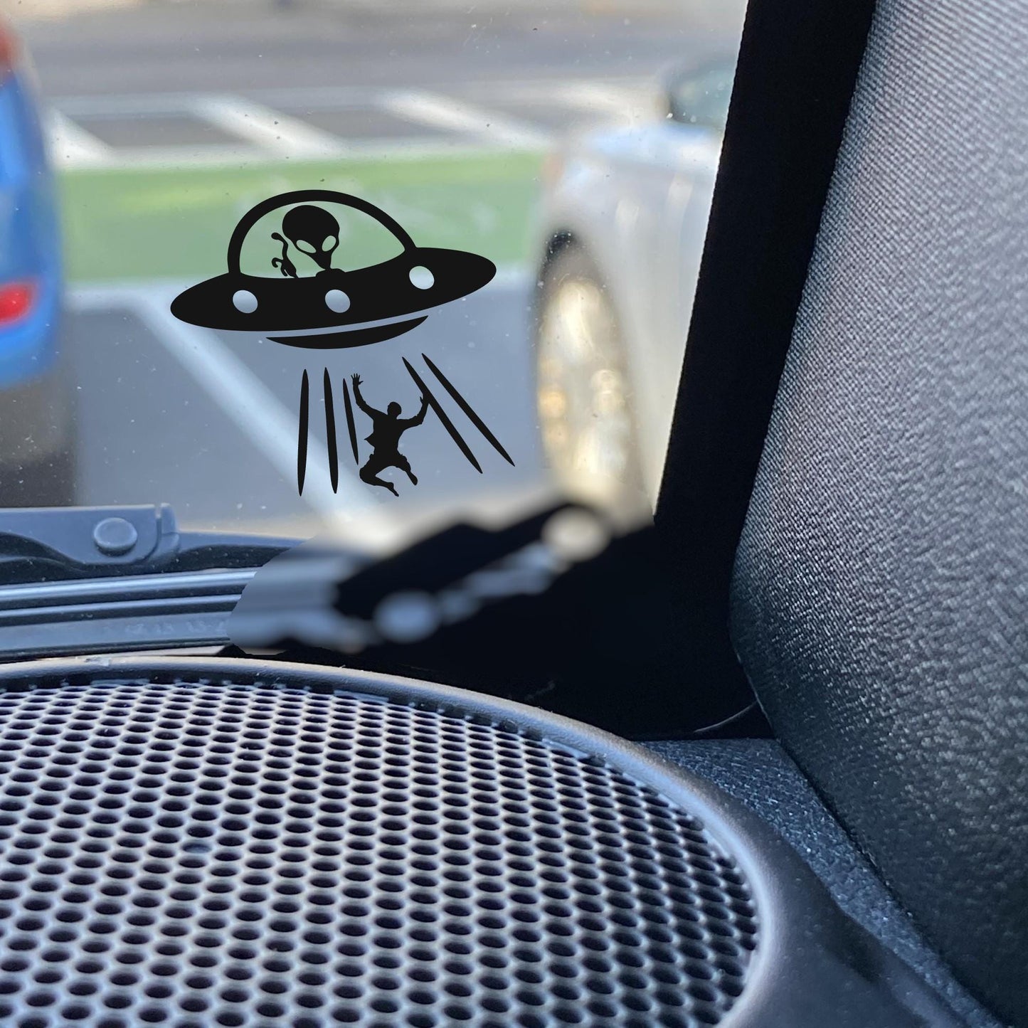 alien ufo abduction easter egg decal, small sticker for car windshield or mirror, removable sticker, windscreen decal, tiny hidden decals