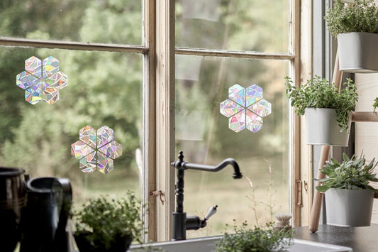 20 pentagon floral shape suncatchers, pentagon window decal, rainbow maker, suncatcher for window, geometrical rainbow suncatcher sticker