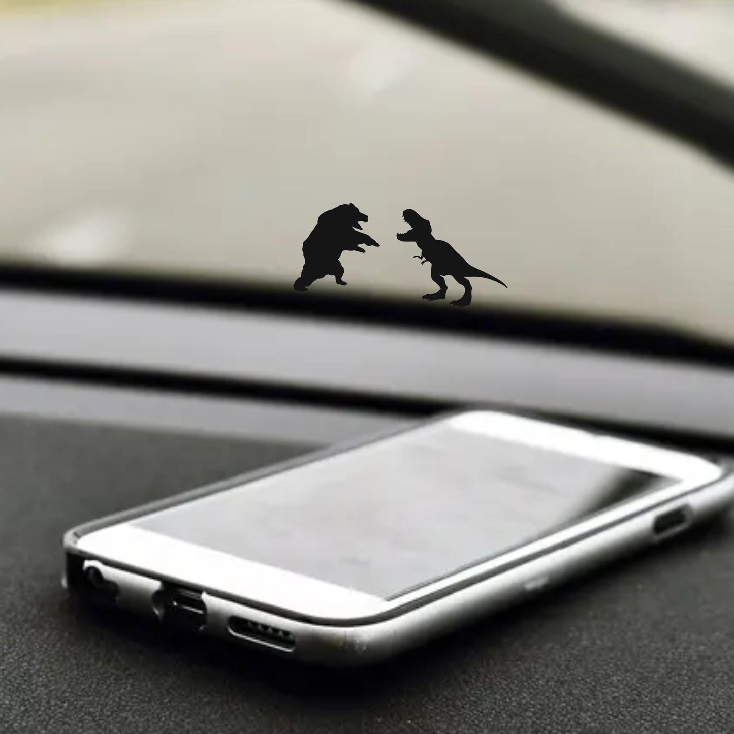 bear and t-rex easter egg decal, small sticker for car windshield or mirror, removable suv sticker, windscreen decal, tiny hidden decals