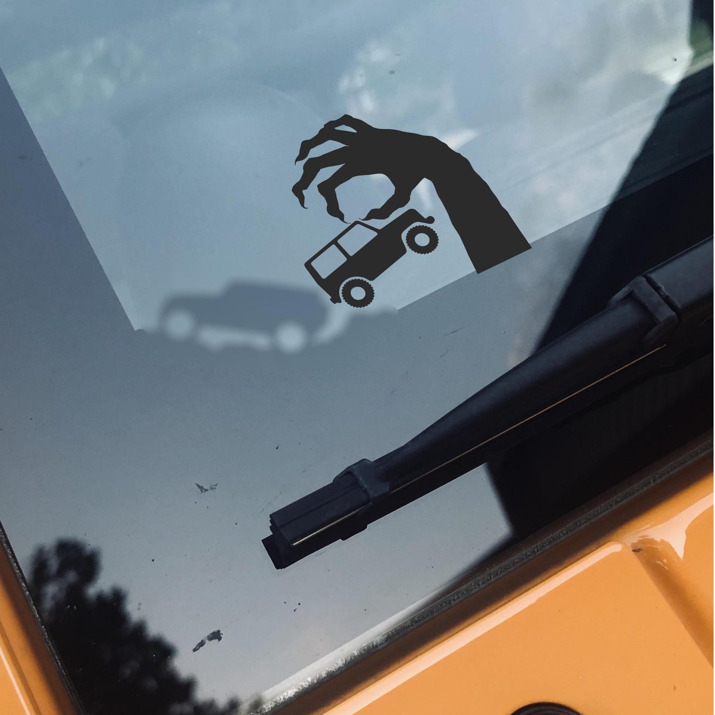 monster holding suv easter egg decal, small sticker for car windshield or mirror, removable sticker, windscreen decal, tiny hidden decals