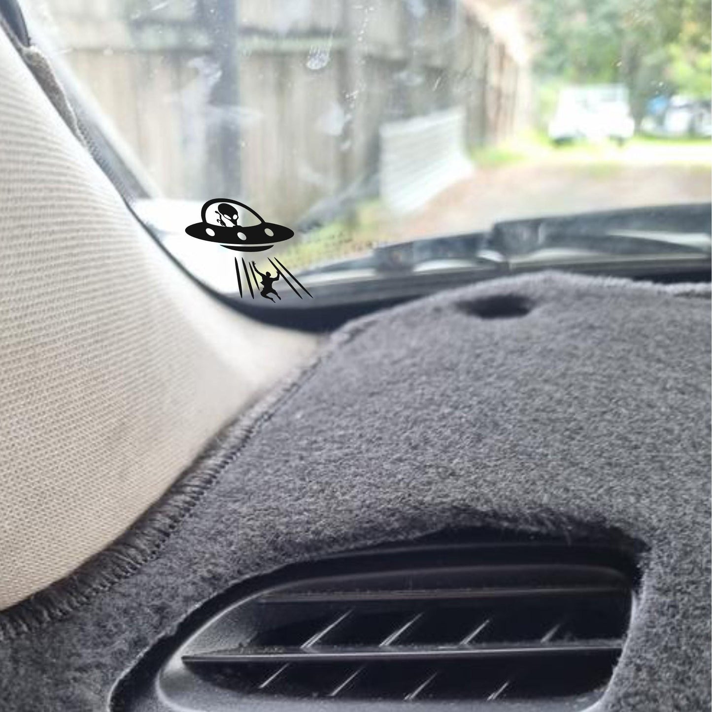 alien ufo abduction easter egg decal, small sticker for car windshield or mirror, removable sticker, windscreen decal, tiny hidden decals