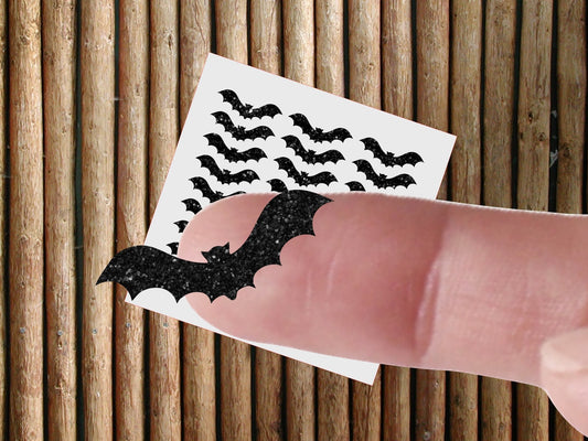27pcs 1 inch bat stickers, black glitter Halloween stickers, bat planner stickers, all saints eve decor, holographic halloween decoration