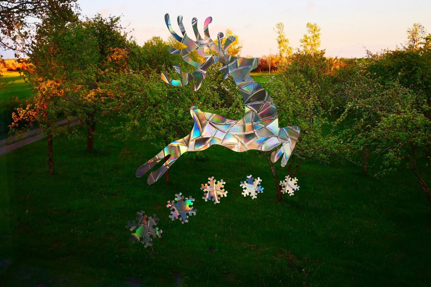 christmas deer with snowflakes suncatcher, christmas window decal, rainbow maker, suncatcher for window, rainbow suncatcher sticker cling