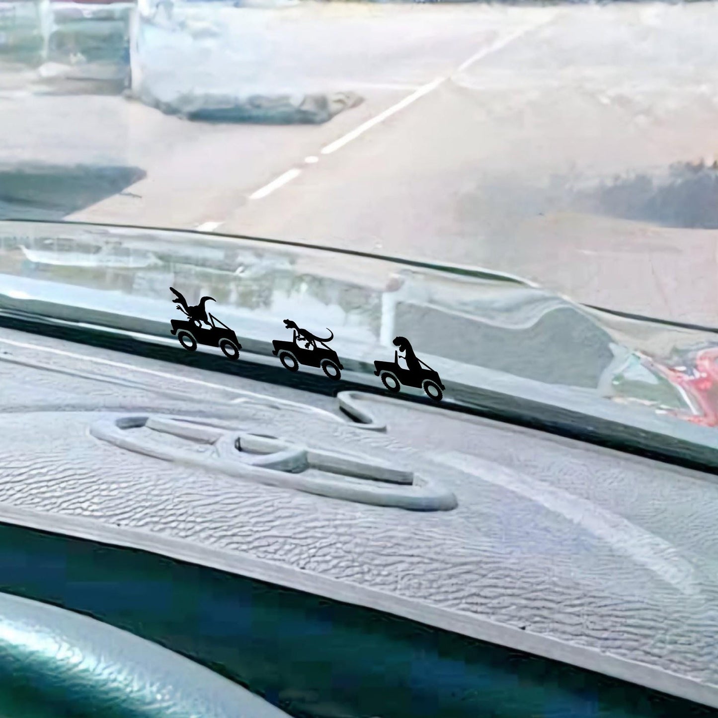 dinosaurs driving suv easter egg decal, small sticker for car windshield or mirror, removable sticker, windscreen decal, tiny hidden decals